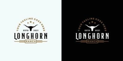 Vintage ▾ Longhorn bufalo, mucca, Toro logo design per il tuo attività commerciale ranch vettore