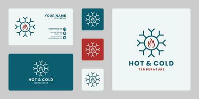creativo caldo e freddo logo design temperatura icona fuoco con neve vettore