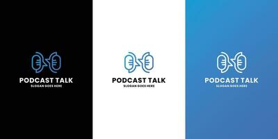 Podcast parlare logo design. microfono con parlare combinare vettore
