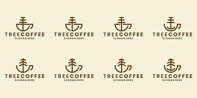 impostato di tazza caffè con albero concetto logo design vettore