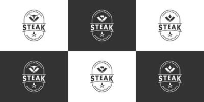 impostato di retrò bistecca Casa logo design distintivo per ristorante e Prodotto etichette vettore