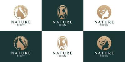 collezione di naturale bellezza, donna viso logo design per salone e terme attività commerciale. vettore