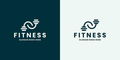 fitness Palestra logo design. muscolare braccia con manubrio concetto vettore