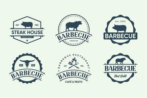 impostato di barbecue ristorante emblema logo design. griglia e bar distintivo modello. vettore