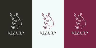 bellezza viso donne con foglia logo design vettore