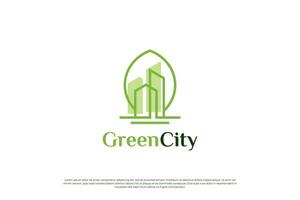 verde città logo design. eco città logo modello. simbolo icona per Residenziale, appartamento e città. vettore
