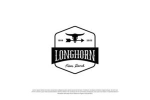 texas longhorn, design del logo dell'etichetta vintage country western bull bovini vettore