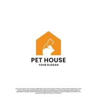 animale domestico Casa, animale domestico memorizzare logo design collezione. coniglio e gatto combinazione nel il Casa vettore