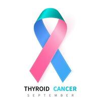 tiroide cancro consapevolezza mese. realistico alzavola rosa blu nastro simbolo. medico design. vettore illustrazione
