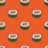 pixel arte cartone animato personaggio Sushi rotolo senza soluzione di continuità modello vettore