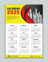 parete calendario 2025 modello su giallo sfondo, calendario 2025 disegno, scrivania calendario 2025 disegno, settimana inizio domenica, volantino, impostato di 12 mesi, organizzatore, pianificatore, stampa media vettore