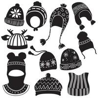 inverno cappelli nero silhouette, vettore illustrazione isolato su bianca sfondo