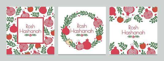 Rosh hashanah. ebraico nuovo anno saluto carte con Melograno e Mela. giudaismo shana tova vacanza vettore sfondi