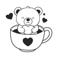 carino orso nel caffè tazza linea arte vettore illustrazione