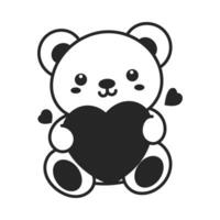 kawaii orso cuore abbraccio linea arte vettore illustrazione
