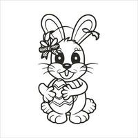 Pasqua coniglietto con un Pasqua uovo. nero e bianca vettore illustrazione per colorazione libro linea arte.