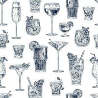 cocktail senza soluzione di continuità modello. mano disegnato alcool bevande cocktail con diverso bicchieri e calici sfondo bar menù Vintage ▾ vettore struttura