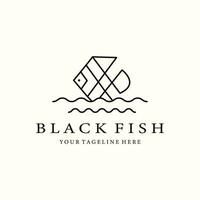 nero pesce linea arte logo vettore illustrazione design grafico