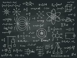scientifico formule. matematica e fisica calcolo su classe lavagna. algebra e fisico scienza manoscritto vettore formazione scolastica concetto