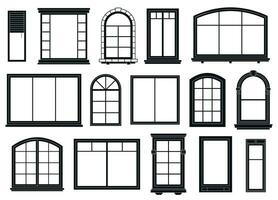 finestra sagome. esterno inquadratura finestre, nero schema ornato archi e porte architettonico edificio elementi, isolato vettore impostato