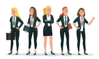 donna d'affari squadra. femmina ufficio lavoratori o colleghi gruppo nel formale capi di abbigliamento con taccuino e ventiquattrore vettore