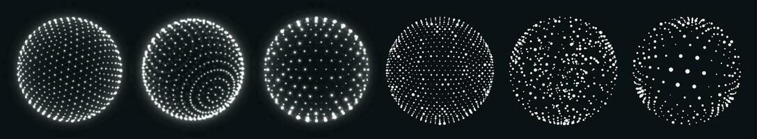 astratto griglia sfera. realistico 3d globi impostato con puntini e netto o wireframe per formazione scolastica o scienza vettore