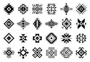 tribale elementi. monocromatico geometrico americano indiano modelli, navajo e azteco, etnico ornamento per tessile decorativo ornamento vettore impostato