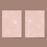 arte della linea di fiori bianchi, set di carte in stile piatto minimal vettore