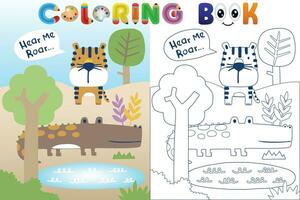 vettore colorazione libro con divertente animali cartone animato nel foresta