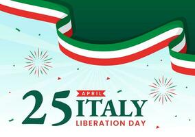contento Italia liberazione giorno vettore illustrazione su aprile 25 con agitando bandiera italiano e nastro nel vacanza vacanza piatto cartone animato sfondo