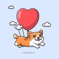 carino corgi cane volante con amore Palloncino cartone animato vettore icona illustrazione