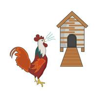 azienda agricola Casa con Gallo illustrazione vettore