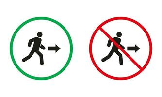 Uscita avvertimento cartello. evacuazione nel edificio silhouette icone impostare. emergenza modo permesso, fuga Proibito simbolo. isolato vettore illustrazione.