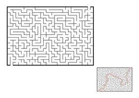 labirinto rettangolare astratto. gioco per bambini. puzzle per bambini. un ingresso, un'uscita. enigma del labirinto. illustrazione vettoriale piatto isolato su sfondo bianco. con risposta.