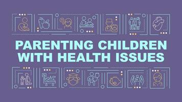 2d genitorialità bambini con Salute problemi testo vario magro linea icone concetto su buio viola monocromatico sfondo, modificabile 2d vettore illustrazione.