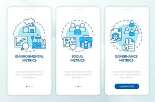 2d icone che rappresentano clima metrica mobile App schermo impostare. Procedura dettagliata 3 passaggi blu grafico Istruzioni con linea icone concetto, ui, ux, gui modello. vettore