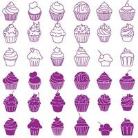 Cupcake icona vettore impostare. torta illustrazione cartello collezione. dolce simbolo o logo.