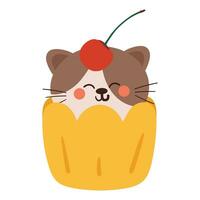 carino mano disegno cartone animato gatto dentro un' Cupcake tazza. carino gatto scarabocchio vettore