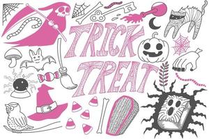 Dolcetto o scherzetto halloween doodles art vettore