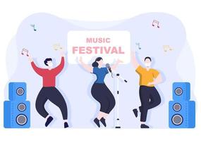 illustrazione vettoriale di sfondo del festival musicale con strumenti musicali e performance di canto dal vivo per poster, banner o modello di brochure