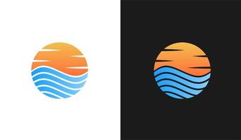 logo del sole del mare, design di viaggio con natura scenica vettore