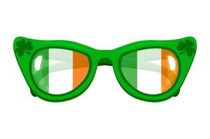 cartone animato isolato Groovy verde occhiali da sole con irlandesi bandiera e fortunato verde trifoglio per un' festa su st patricks giorno. vettore