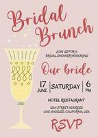 brunch e nuziale. bridal doccia invito con bicchieri di Champagne su rosa sfondo. addio al nubilato festa invito modello. vettore illustrazione. bolla brunch.