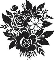 etereo floreale mazzolino di fiori decorativo nero icona design senza tempo mazzo fusione nero emblema design vettore