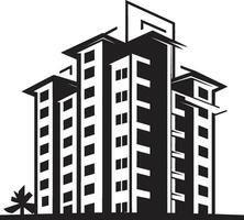 metropoli silhouette multipiano paesaggio urbano vettore emblema centro skylinescape multifloreale edificio nel vettore icona