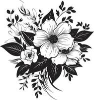 armonioso petalo mazzolino di fiori nero icona design elegante fiorire fusione decorativo nero mazzo emblema vettore