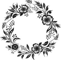 intricato petalo confine decorativo nero logo capriccioso floreale fiorire nero vettore telaio