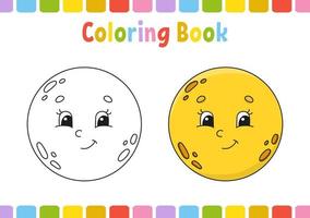 Luna. libro da colorare per bambini. carattere allegro. illustrazione vettoriale. stile cartone animato carino. disegnato a mano. pagina di fantasia per bambini. isolato su sfondo bianco. vettore