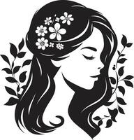 elegante botanico fascino vettore donna icona grazioso floreale silhouette nero viso emblema