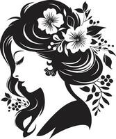 moderno fiore ritratto artistico vettore donna artistico petalo bellezza nero floreale viso icona